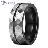 Multi-Faceted Brushed Offset Grooved  Hammer Finish 8MM Tungsten Wedding Rings