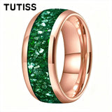 Green Crystal Stone Inlay 10mm Large Size Gold Colour Tungsten Carbide Rings