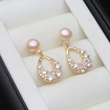 Multicolour Lovely Cultured Pearls AAA Zircon Diamonds Silver Drop Earrings