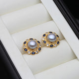 Floral Cluster Real Multicolour Pearls AAA Zircons Silver Stud Gold Colour Earrings