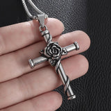 Sexy Rose Wrapped Cross Stainless Steel Pendant Necklace - Men's Art Thorn Rose Design Sense Jewellery - The Jewellery Supermarket