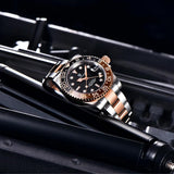 New Luxury Left Crown 40mm 100M Water Resistant Luminous Sapphire Glass GMT Mens Mechanical Watches