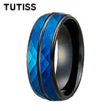 Black Blue Hammered 8mm Tungsten Carbide Wedding Engagement Rings