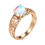 Hot Trend Moonstone Rolled 14K Rose Gold Hollow Flower Ethnic Rings For Women Vintage Daily Fine Jewellery