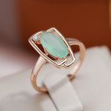 New Season 14K Rolled Rose Gold Geometric Hollow Oval Mist Green AAA Zircon Crsytasl Ring - Fashion Jewellery