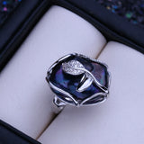 Vine Leaf Design Big Baroque White Blue Pearl Silver Gold Color Rings