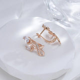 Delightful Rose Flower 14K Rolled Rose Gold AAA Zircon Diamonds Drop Luxury Earrings - Bridal Fine Jewellery