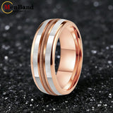 Mother Of Pearl Shell Rose Gold Guitar String Inlaid Dome Polished Tungsten Rings