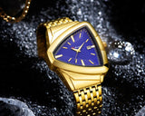 New Men's Watches Triangle Design Personality Top Brand Luxury Fashion Stainless Steel Golden Quartz Wristwatch