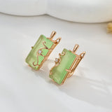 14 Karat Rolled Gold Fog Green Square AAA Zircon Crystal High Quality Drop Earrings