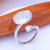 Irregular Big Baroque Pearl Teardrop AAA Zircon Diamond Gold Colour Ring