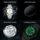 New 38mm Diver Mens Watch Japan NH35A Automatic Mechanical Sapphire Glass Date Luminous 200M Waterproof Wristwatch