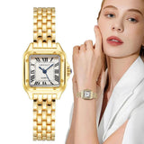 Luxury Full CZ Diamonds Top Brand Square Roman Quartz Fashion Stainless Steel Women's Watches