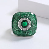 Fashion Green Handmade Enamel AAA Zircon Crystals Domineering Unique Ring
