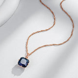 Vintage Design Classic Square Rolled 14K Rose Gold AAA Blue Zircon Pendant Necklace - Daily Fashion Jewellery