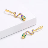 High-quality Creative Handmade Enamel Snake Shape Zircon Accents Long Earrings