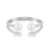 S925 Sterling Silver Minimalist  Open Ring Two Round White Freshwater Pearls