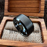 Brushed Finish Beveled Polished Edge 10/12mm Men Wedding Black Tungsten Rings