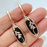 Sparkling Black AAA Zircon 14K Filled Gold Long Drop Earrings Vintage Jewellery