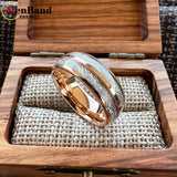 Double Groove White Meteorite Inlay 6MM 8MM Tungsten Wedding Ring Men And Women