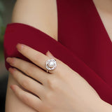Luxury White/Black/Pink/Purple/Grey Double Pearl AAA Zircon Diamonds Silver Rings