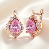 14K Gold Filled Shiny Big Pink AAA Zircon Crystals Drop Earrings Daily Fine Jewellery