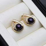 Waterdrop Design Real Multicolour Pearls AAA Zircon Diamonds Silver Stud Earrings