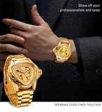 New Original Triangle Skeleton Automatic Mechanical Sport Stainless Steel High End Luxury Men Gold Tone Watches