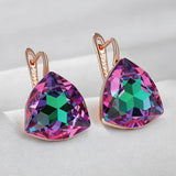 14 Karat Rolled Gold Unique Big Purple Triangular AAA Zircon Crystal Drop Earrings