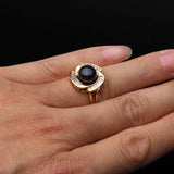 Luxury Flower Pink Black White Purple Grey Pearl AAA Zircon Diamonds Silver Rings