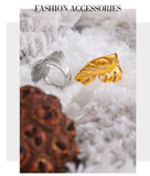 18K Gold Plated Stylish Design Stainless Steel Metal Leaf Leaves Open Ring Fashion Jewellery