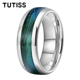 Dome High Polished Inlaid Gunmetal-Green Flow Sand 6mm 8mm Tungsten Carbide Rings