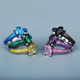 Exquisite Enamel Classic Inlay Blue Purple Black Yellow AAA Zircon Rings