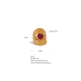 18K Gold Plated Vintage Red Blue Natural Stone Stainless Steel Open Fashion Ring