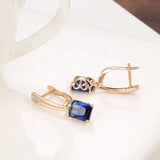 14 Karat Rolled Gold Square Mysterious Blue AAA Zircon Crystals Luxury Long Earrings