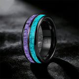 Dome Double Groove Inlaid Purple Carbon Fiber Turquoise Men and Women Tungsten Rings
