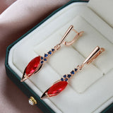14K Filled Gold Luxury Blue Red Tassel Oval AAA Zircon Crystals Elegant Dangle Earrings