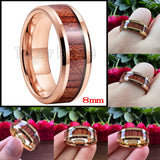 Rosewood Koa Wood Inlay Beveled Polished Finish 8mm Men Women Tungsten Wedding Rings