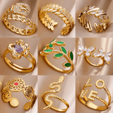 Irregular Flower Love 18K Gold Color AAA Zircon Crystal Stainless Steel Rings for Women - Fashion Jewellery Rings