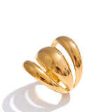 18K Gold Plated Glossy Stainless Steel Layered Hollow Distinctive Geometric Open Ring