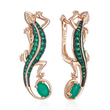14 Karat Rolled Gold Green AAA Zircon Crsytals Lizard Design Drop Earrings For Women