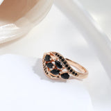 New Season Rolled 14K Rose Gold Women's Ring With Water Drop AAA Black Zircon Crystals Elegant Luxury Jewellery