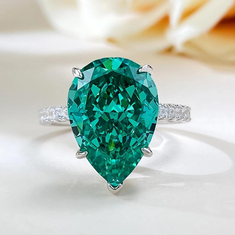 Awesome Pear Cut High Quality AAAAA High Carbon Emerald Gemstone, Classic Silver Women Rings - Fine Jewellery - The Jewellery Supermarket