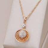 Luxury Filled 14K Rose Gold Full AAA Zircon Diamonds Pendant And Necklace - High Quality Daily Fine Jewellery