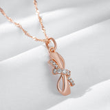 Luxury 14K Rolled Rose GoldCute Bowknot AAA Zircon Diamonds Pendant And Necklace For Women - Trendy Jewellery