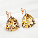 14 Karat Filled Gold Big Yellow Triangular AAA Zircon Crystal Dangle Earrings For Women