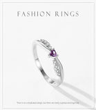 Delicate Twisted Silver Romantic Purple Heart AAAA Lab Created Diamond Ring