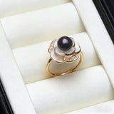 Multicolour Flower Design Freshwater Pearl AAA Zircon Diamonds 925 Silver Ring