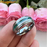 New Deer Antler Opal Stepped Special Brushed Finish Tungsten Ring for Men Women