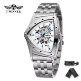New Mechanical Watch Fashion Business Golden Stainless Steel Brand Waterproof Triangle Skeleton Wrist Watches